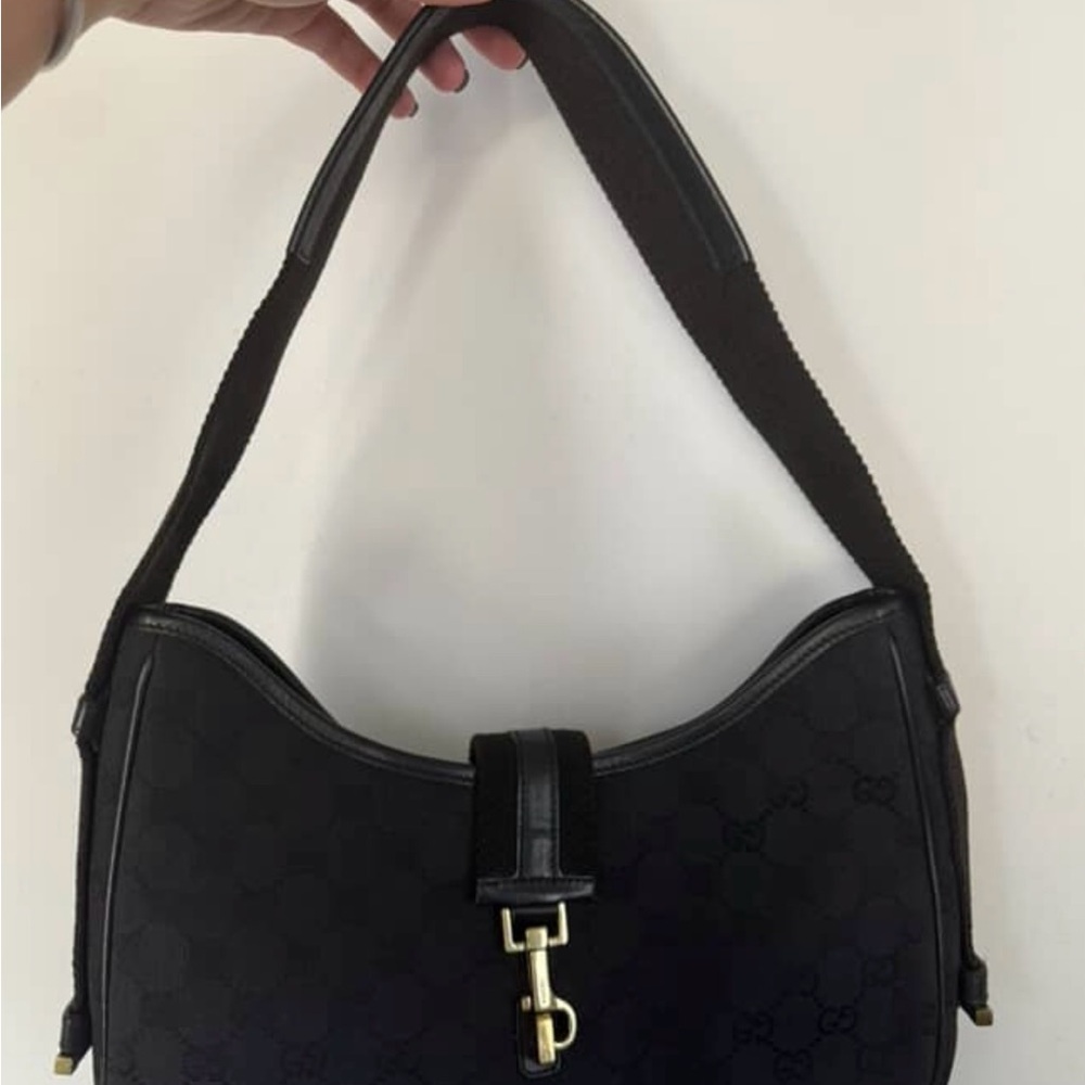 Gucci Black Hobo Shoulder Bag with Gold-Tone Clasp